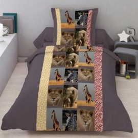 Housse de couette 140 x 200 + 1 Taie  64x64 cm SAFARI PHOTOS ANIMAL Coton