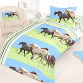 Housse de couette 140 x 200 + 1 Taie  64x64 cm CHIEL Cheval Coton
