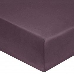 DRAP HOUSSE 180 x 200 PRUNE AUBERGINE VERITABLE SATIN DE COTON bonnet 30 cm