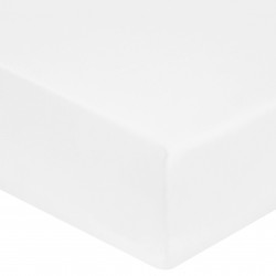 DRAP HOUSSE 160 x 200 BLANC VERITABLE PERCALE DE COTON maxi bonnets 40 cm