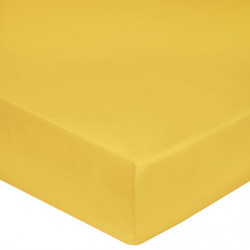 DRAP HOUSSE 90 x 190  JAUNE TOURNESOL  bonnet 27 cm Blanc Des Vosges