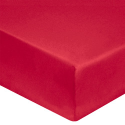 DRAP HOUSSE 180 x 200 ROUGE bonnets de 40 cm VERITABLE PERCALE DE COTON