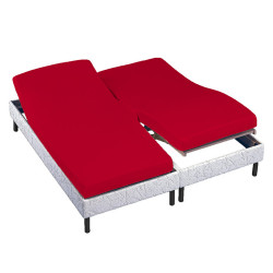 DRAP HOUSSE ROUGE 160 x 200 TETES ET PIEDS RELEVABLES  bonnet de 30 cm PERCALE de COTON