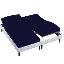 DRAP HOUSSE MARINE 160 x 200 TETES ET PIEDS RELEVABLES  bonnet de 30 cm PERCALE de COTON