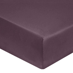 DRAP HOUSSE 140 x 190 cm AUBERGINE VERITABLE PERCALE DE COTON Bonnets de 30 cm