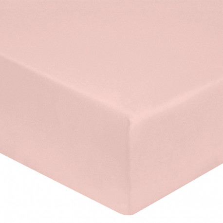 DRAP HOUSSE 140 x 190 cm ROSE POUDRE VERITABLE PERCALE DE COTON Bonnet de 30 cm