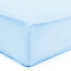 Drap Housse Jersey BLEU CIEL 160 x 200 cm Coton Bonnet de 30 cm