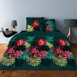 Parure de draps  pour lit de 160 x 200 cm  4 PIECES MONSTERA KAKI Coton 57 fils supérieur