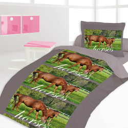 Housse de couette 140 x 200 +1 Taie 2 HORSES Chevaux