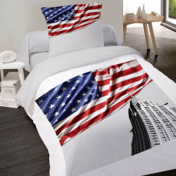 Housse de couette 140 x 200 + 1 Taie US FLAG Drapeau USA coton