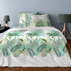 Housse de couette 260 x 240 +2 Taies TROPICAL VERT Coton 57 fils supérieur