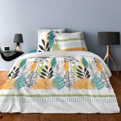 Parure de draps FEUILLAGE COULERUS  pour lit de 140 x190 cm  4 PIECES