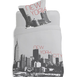 Housse de couette NEW YORK CITY Gris 140 x 200 + 1 Taie  100%  Coton