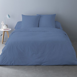 Housse de couette 240x220 +2 Taies SATIN STRIPE BLEU coton Jacquard