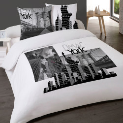 Housse de couette 260 x 240 +2 Taies NEW YORK Bridge et Statue Coton