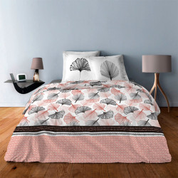 Housse de couette   240 x 220 +2 Taies GINKGO 23 ROSE et NOIR Coton Supérieur