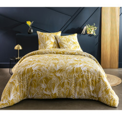 Parure de draps 270 x 300 cm + 2 Taies TEA jaune Véritable Percale de Coton