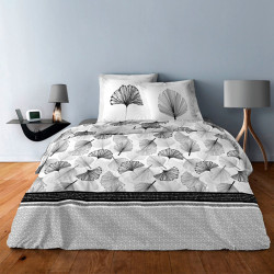 Parure de draps GINKGO GRIS pour lit de 140 x190 cm  4 PIECES