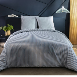 Housse de couette  260 x 240 cm +2 Taies YORK Bleu Orage  véritable Percale de Coton PRESTIGE