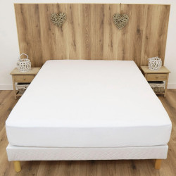 Drap Housse Jersey 220 gr 140 à 160 x 200 cm BLANC Coton Bonnet de 30 cm en déstockage