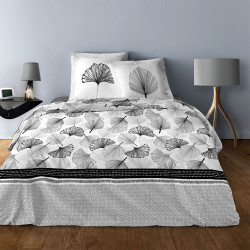 Housse de couette GINKGO GRIS NOIR 140 x 200 + 1 Taie  1 place 100%  Coton