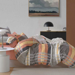 Housse de couette  240 x 220 cm +2 Taies A-23-09 Taupe Saumon véritable Percale de Coton en déstockage