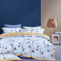 Parure de draps EUCALYPTUS bleu pour lit de 160 x200 cm  4 Pièces en déstockage