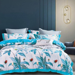 Housse de couette   240 x 220 +2 Taies EDELWEISS BLEU  Coton Supérieur