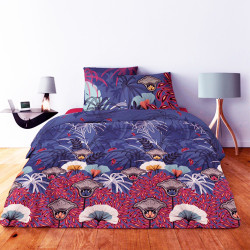 Parure de draps BOTANIQUE BLEU pour lit de 160 x200 cm  4 PIECES