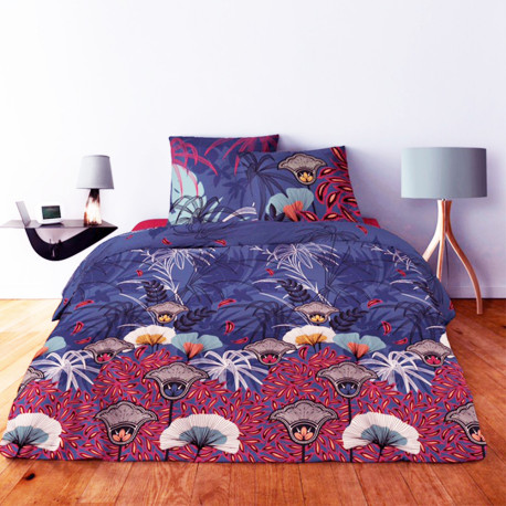 Parure de draps BOTANIQUE BLEU pour lit de 160 x200 cm  4 PIECES