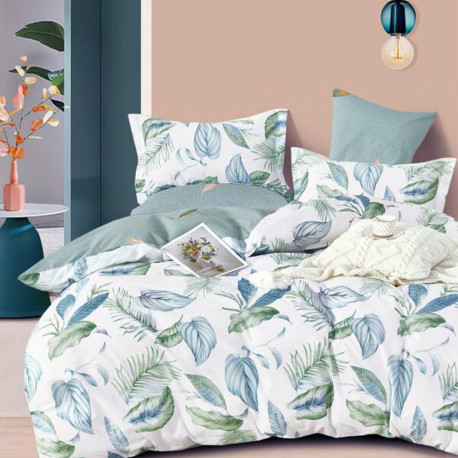Housse de couette  240 x 220 cm + 2 Taies 64 cm A-24-16 Vert véritable Percale de Coton en déstockage