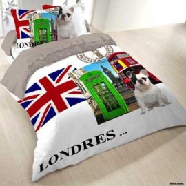 Housse de couette  240x220 +2 Taies WELCOME to LONDON -Londres coton