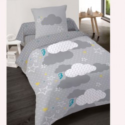 Housse de couette 140 x 200 +1 Taie NUAGE GRIS